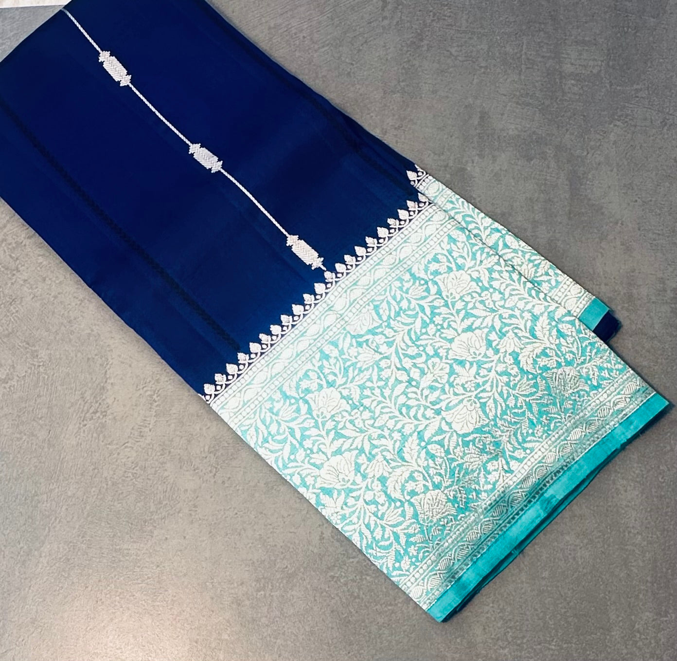 NAVY BLUE ND SEA BLUE BANARAS RAW MANGO SAREE