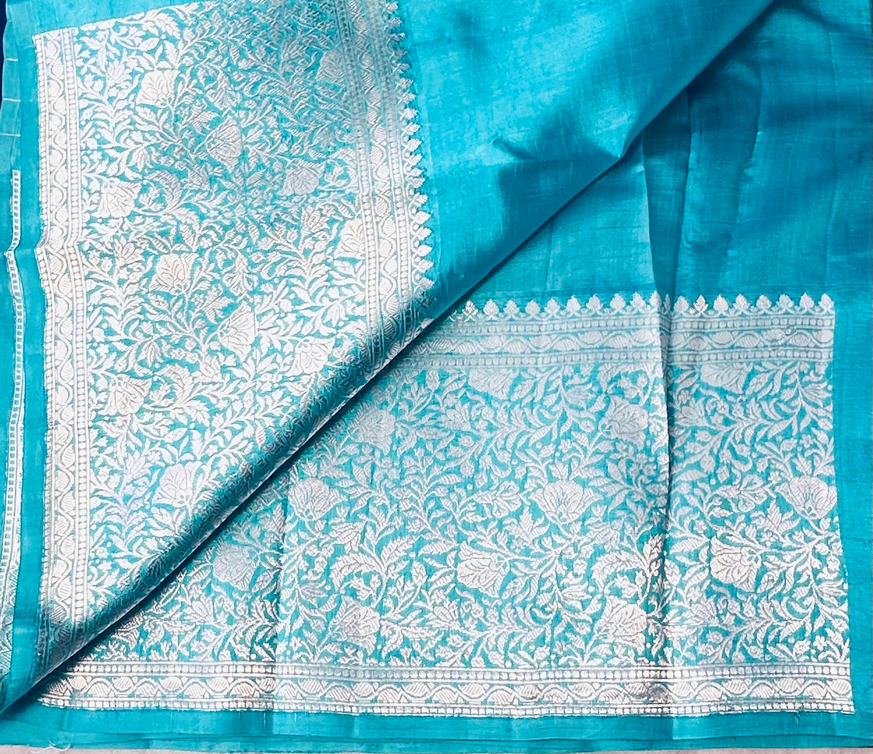 NAVY BLUE ND SEA BLUE BANARAS RAW MANGO SAREE