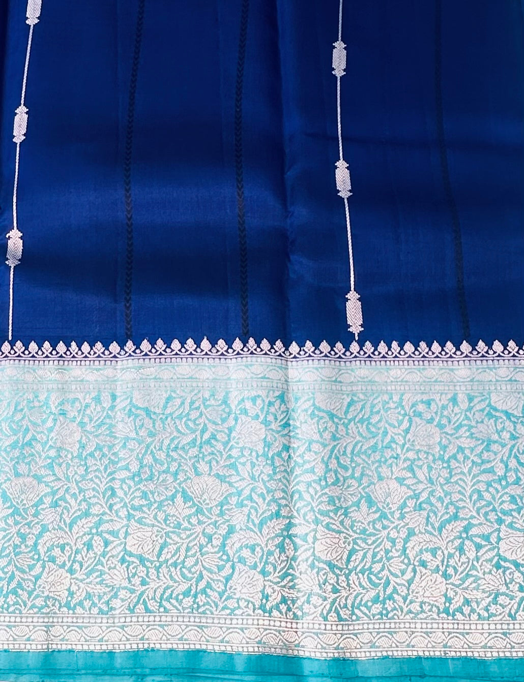 NAVY BLUE ND SEA BLUE BANARAS RAW MANGO SAREE