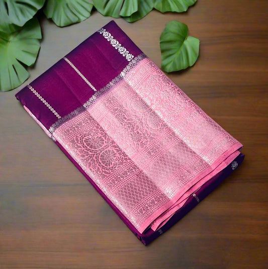 PURPLE ND PEACH BANARAS RAW MANGO SAREE