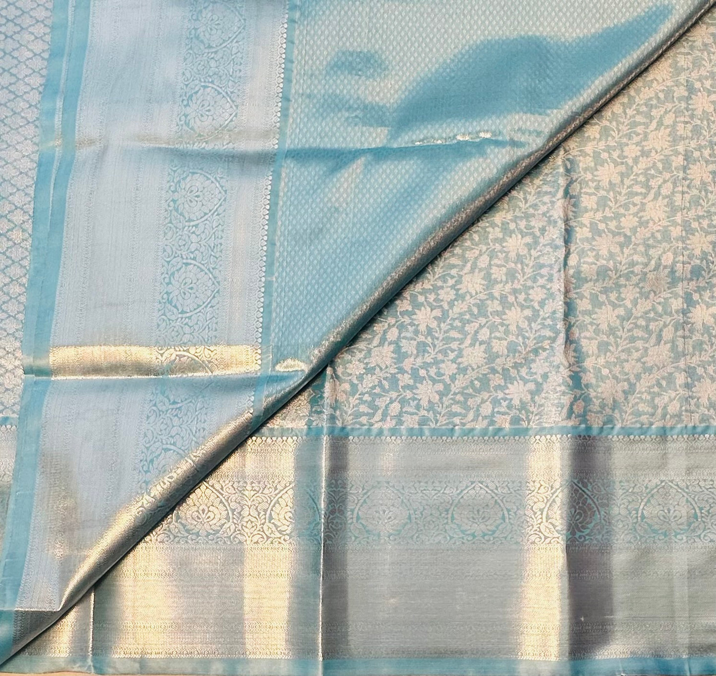 SKY BLUE TISSUE KANJIVARAM SILK SAREE