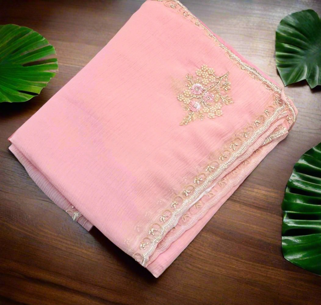 BABY PINK DESIGNER WORK SAREE PREMIUM