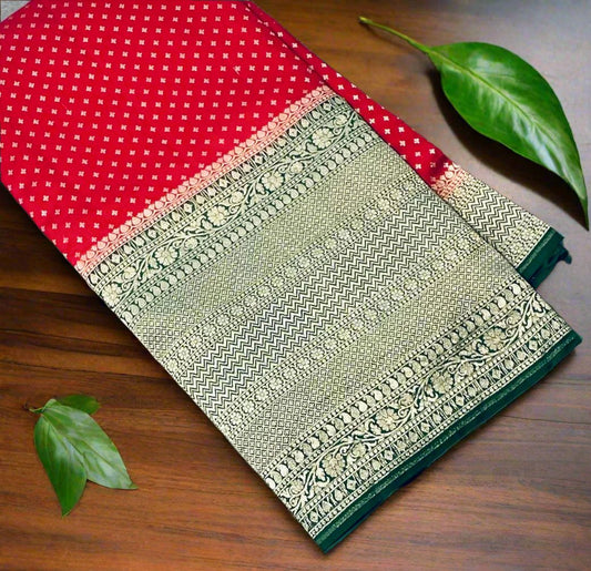 RED ND GREEN BANARAS FANCY SAREE