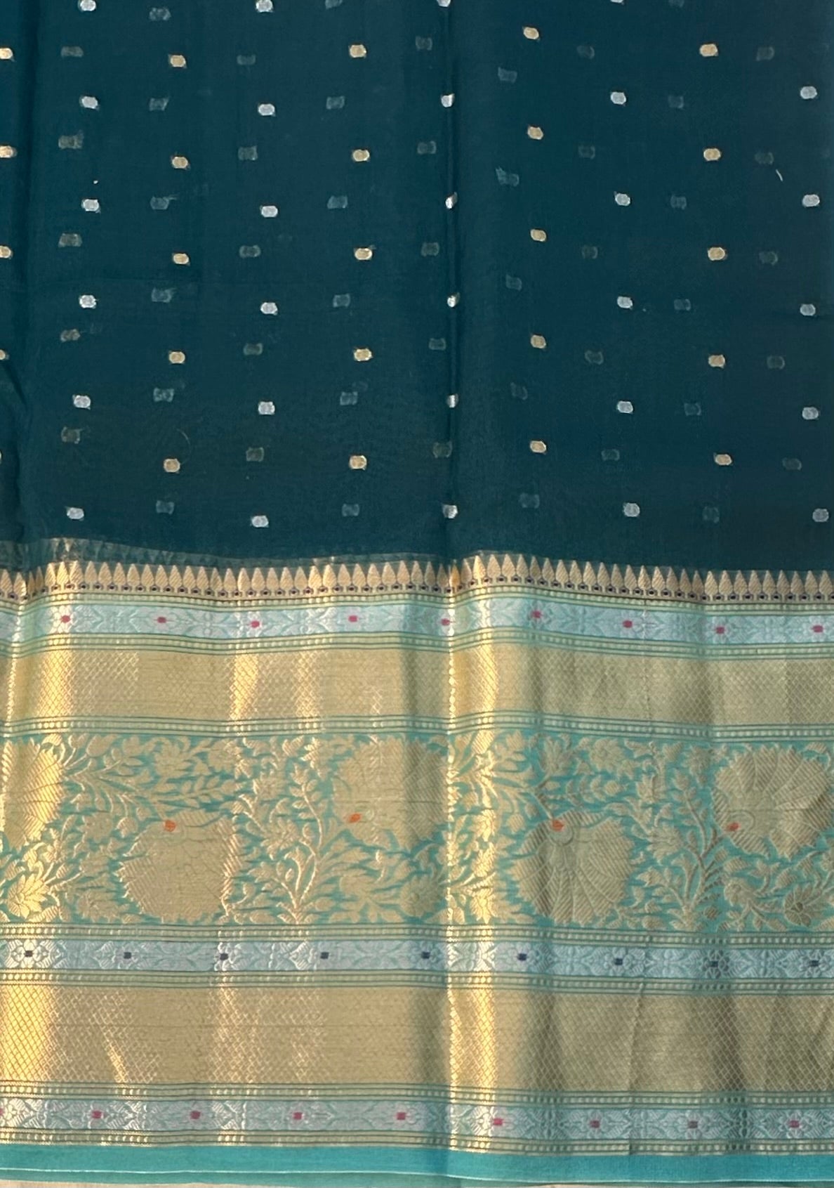 DARK GREEN BANARAS PURE KORA SAREE
