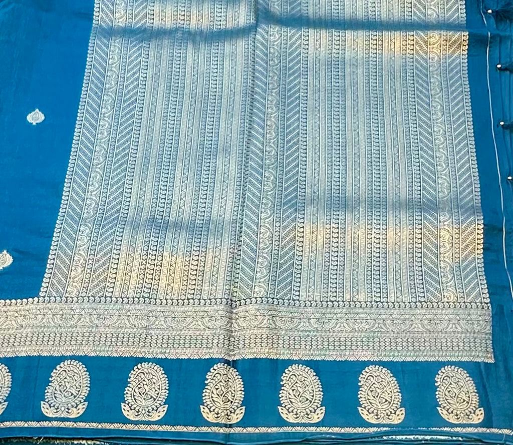METALLIC BLUE BANARAS CRAPE