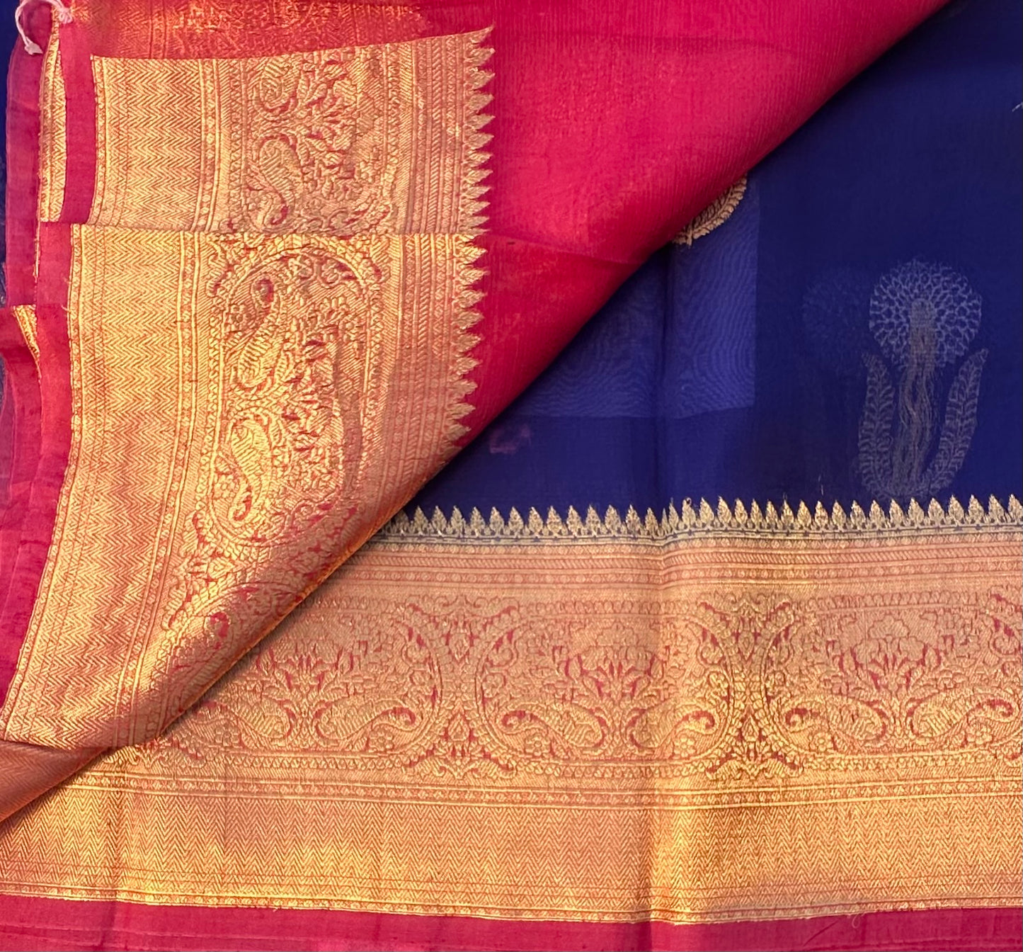 NAVYBLUE BANARAS  PURE KORA SAREE