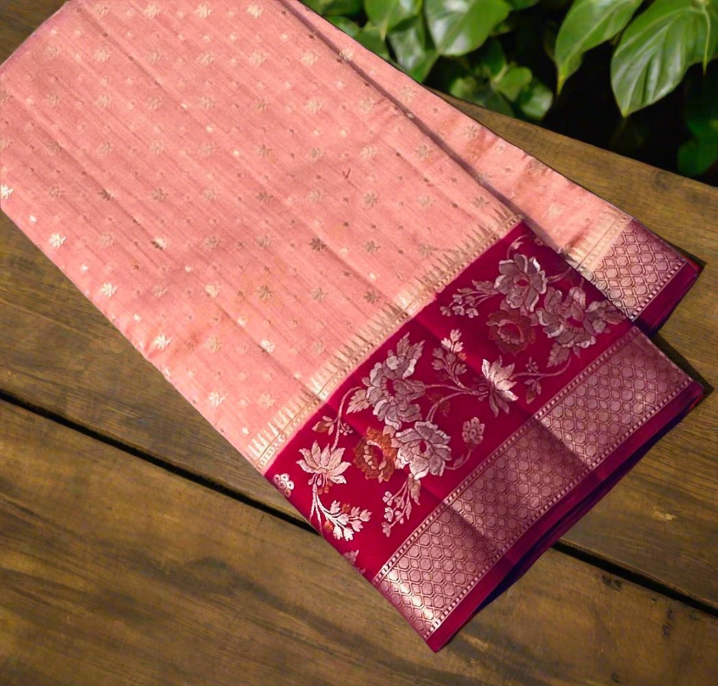 PEACH PURE CHINIYA SILK SAREE