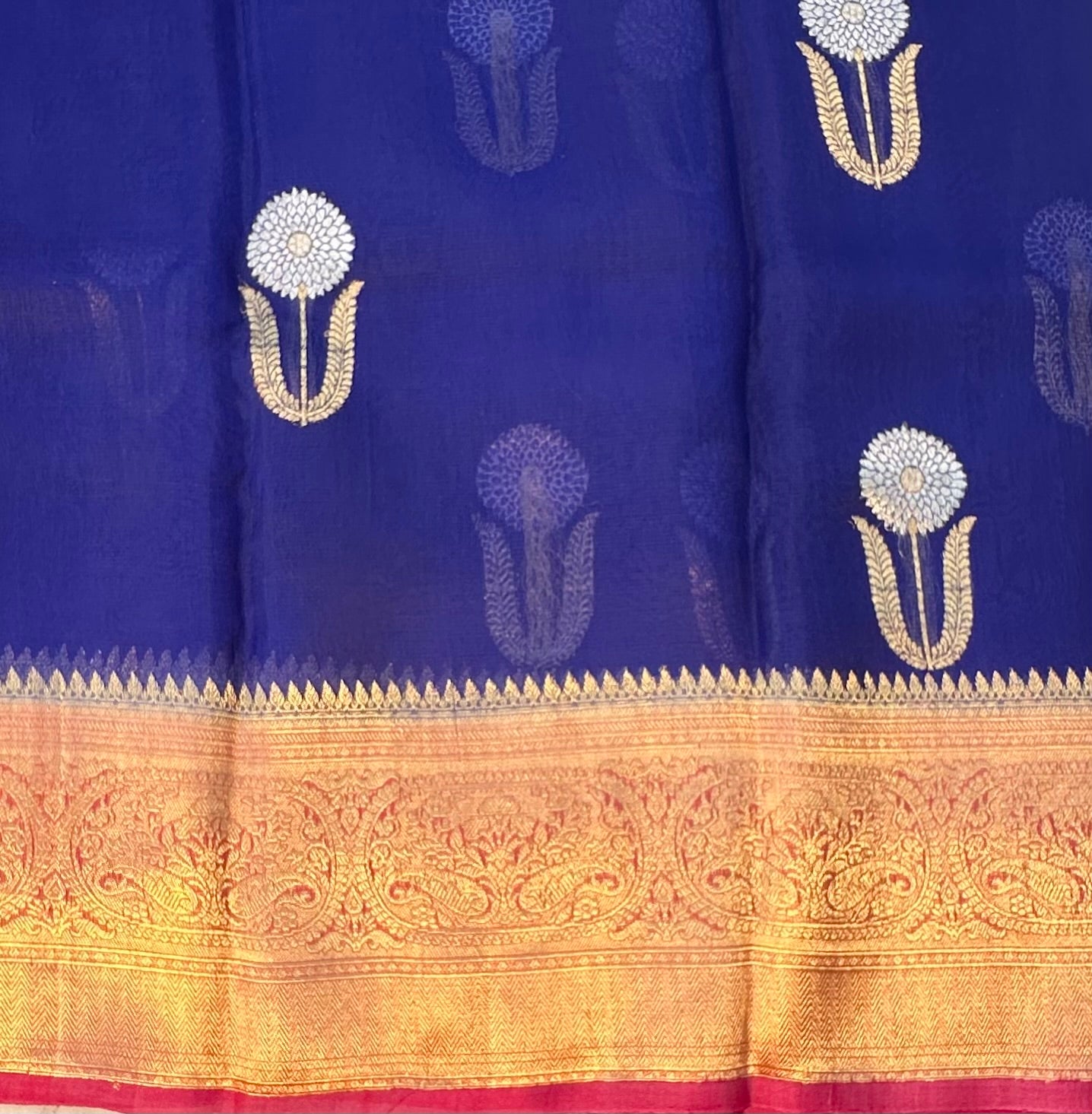 NAVYBLUE BANARAS  PURE KORA SAREE