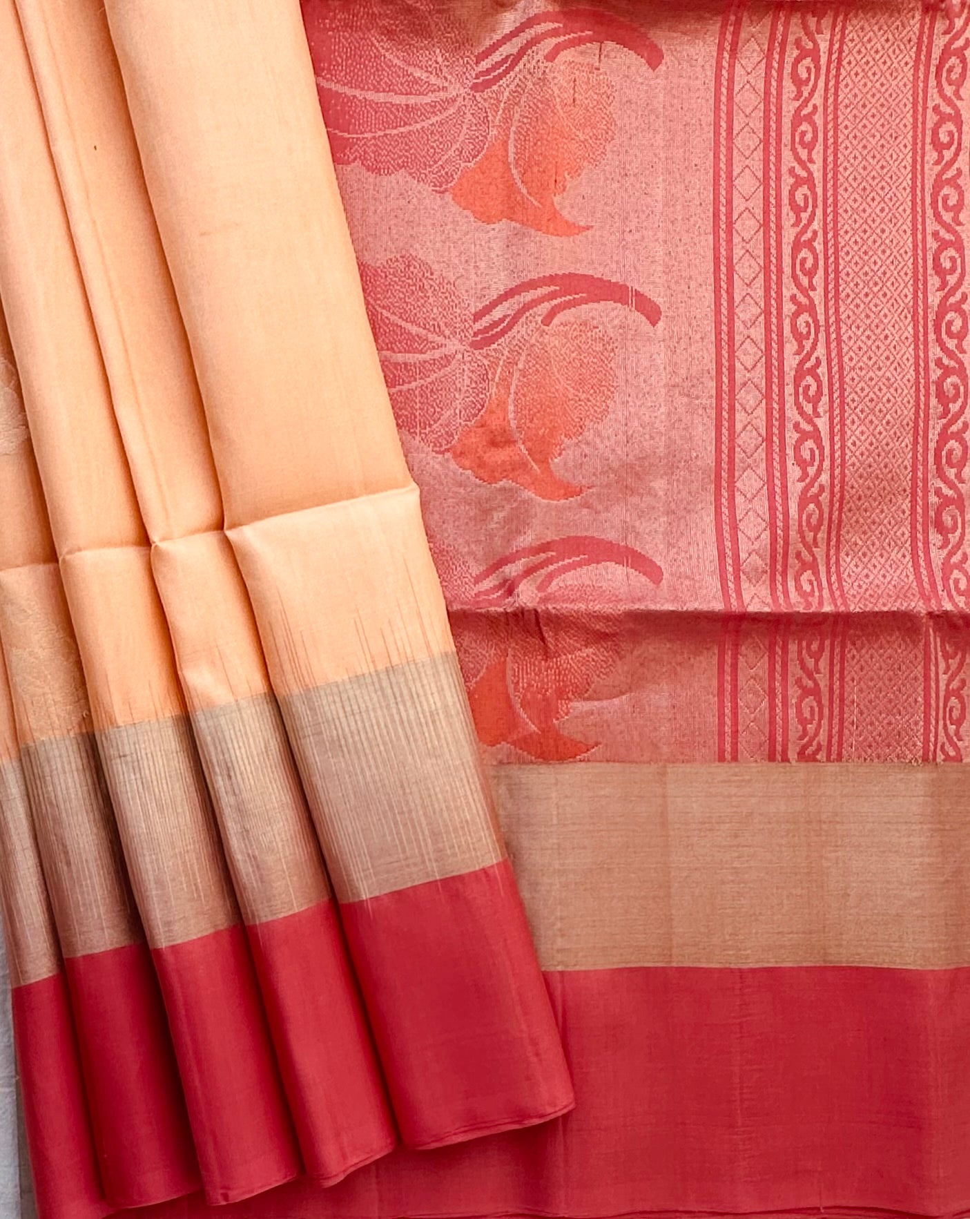 PEACH KANJIVARAM SOFT SILKS