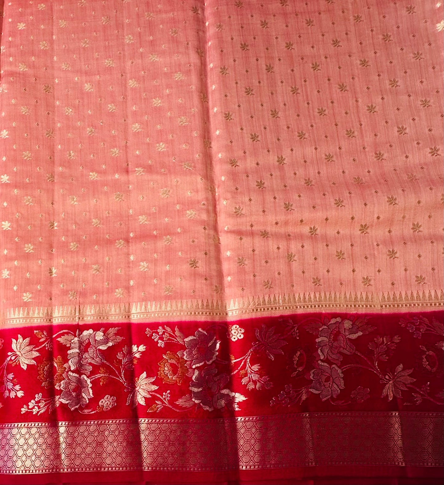 PEACH PURE CHINIYA SILK SAREE
