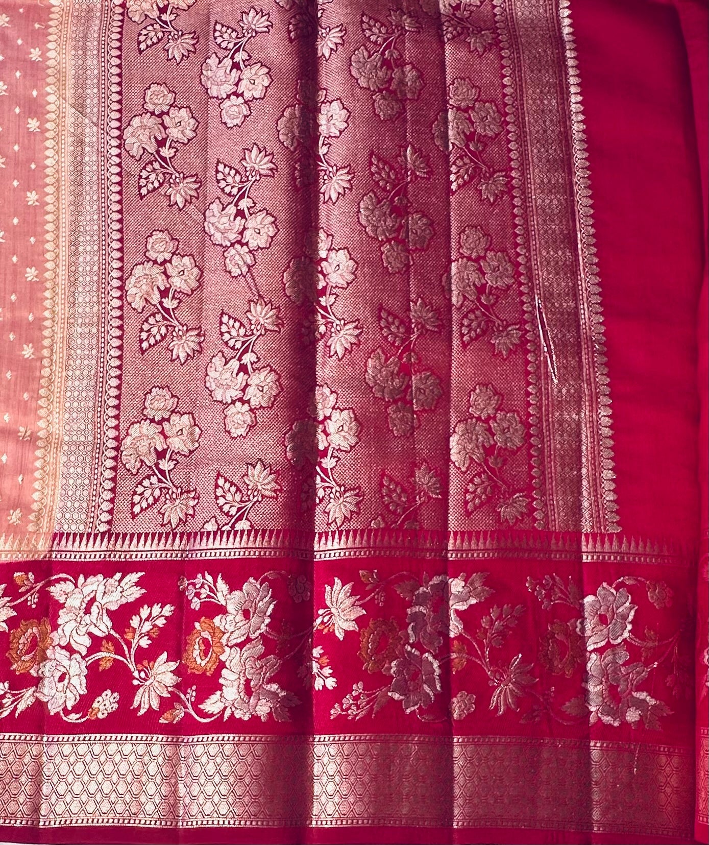 PEACH PURE CHINIYA SILK SAREE