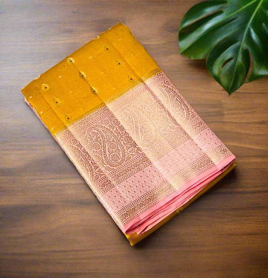 METHI YELLOW ND PEACH BANARAS TISSUE FANCY