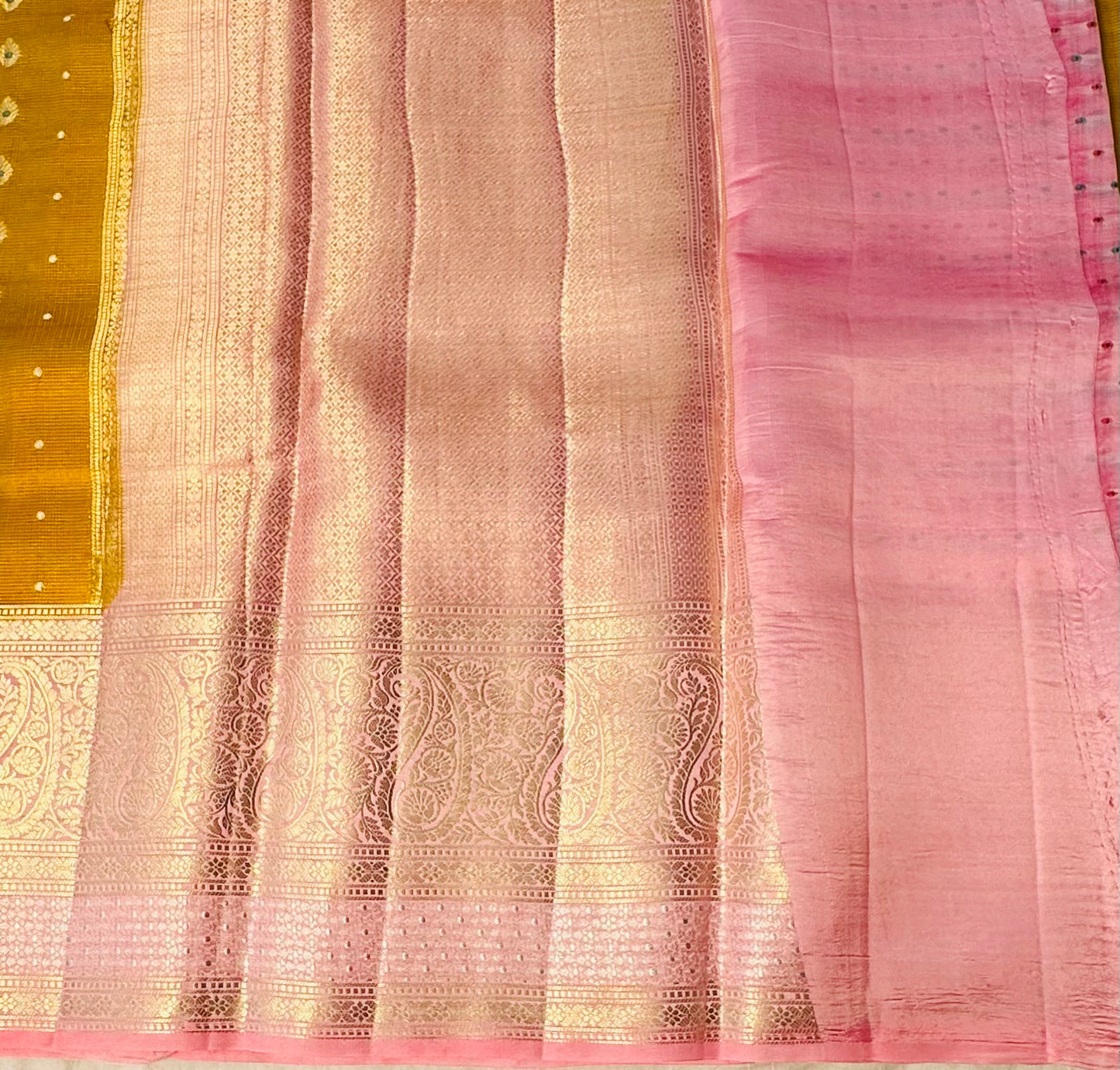 METHI YELLOW ND PEACH BANARAS TISSUE FANCY