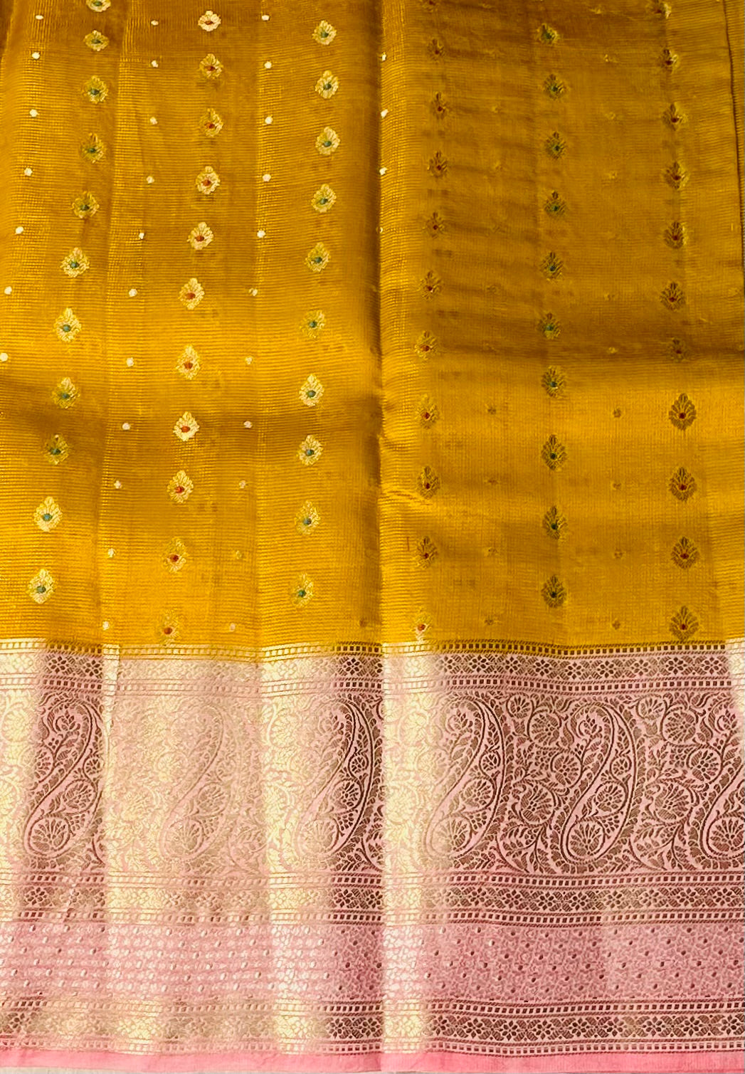 METHI YELLOW ND PEACH BANARAS TISSUE FANCY