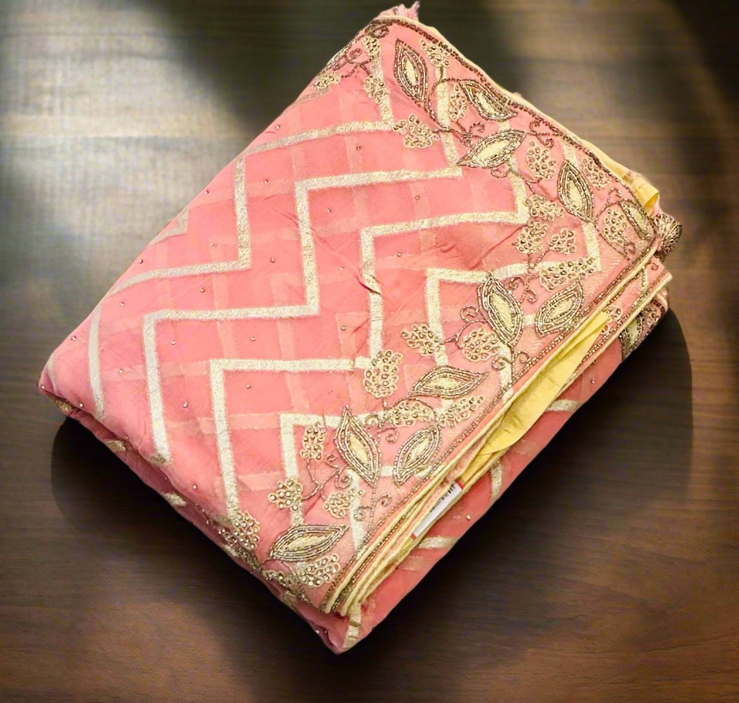 PEACH DESIGNER WORK SAREE PREMIUM