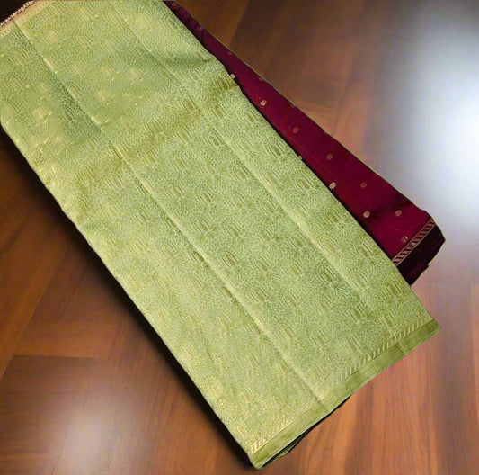MAROON RED PASTEL GREEN BANARAS RAW MANGO SAREE