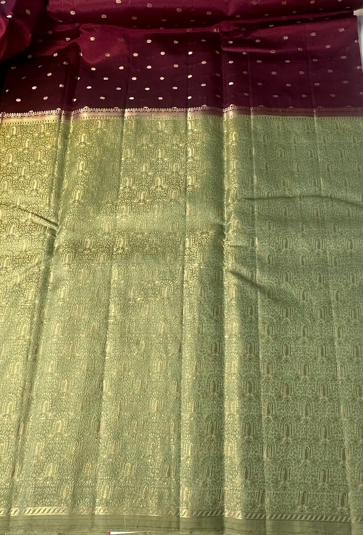 MAROON RED PASTEL GREEN BANARAS RAW MANGO SAREE