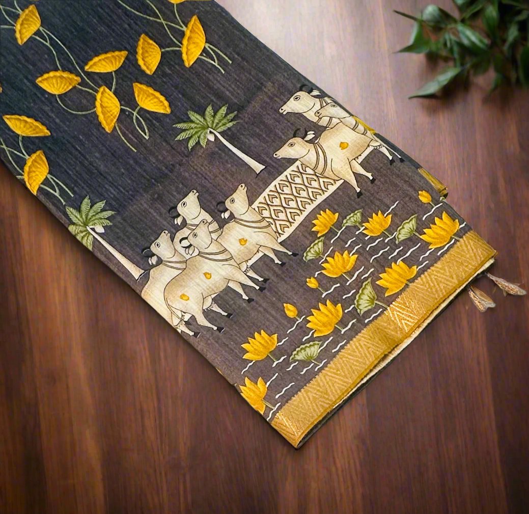 GREY PICHWAI  DESIGNER PURE TUSSER SAREE