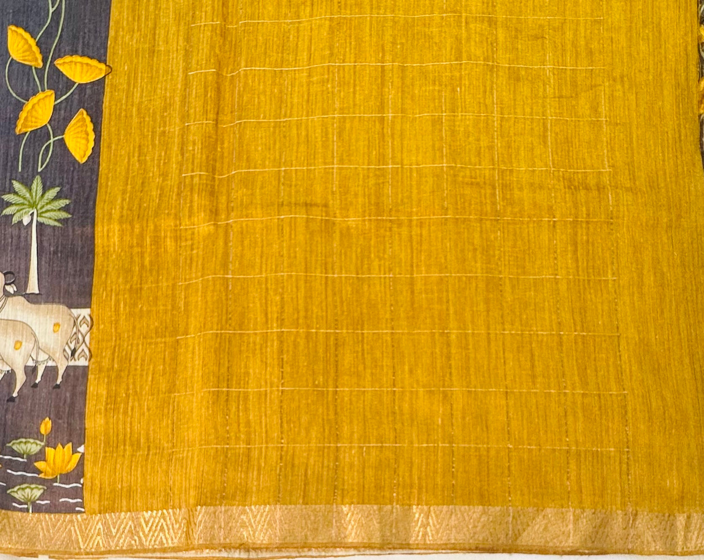 GREY PICHWAI  DESIGNER PURE TUSSER SAREE