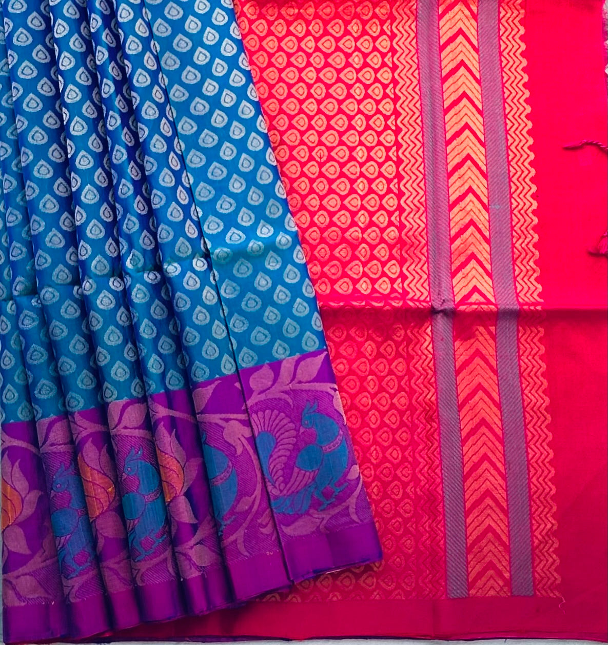 PEACOCK BLUE KANJIVARAM SOFT SILKS