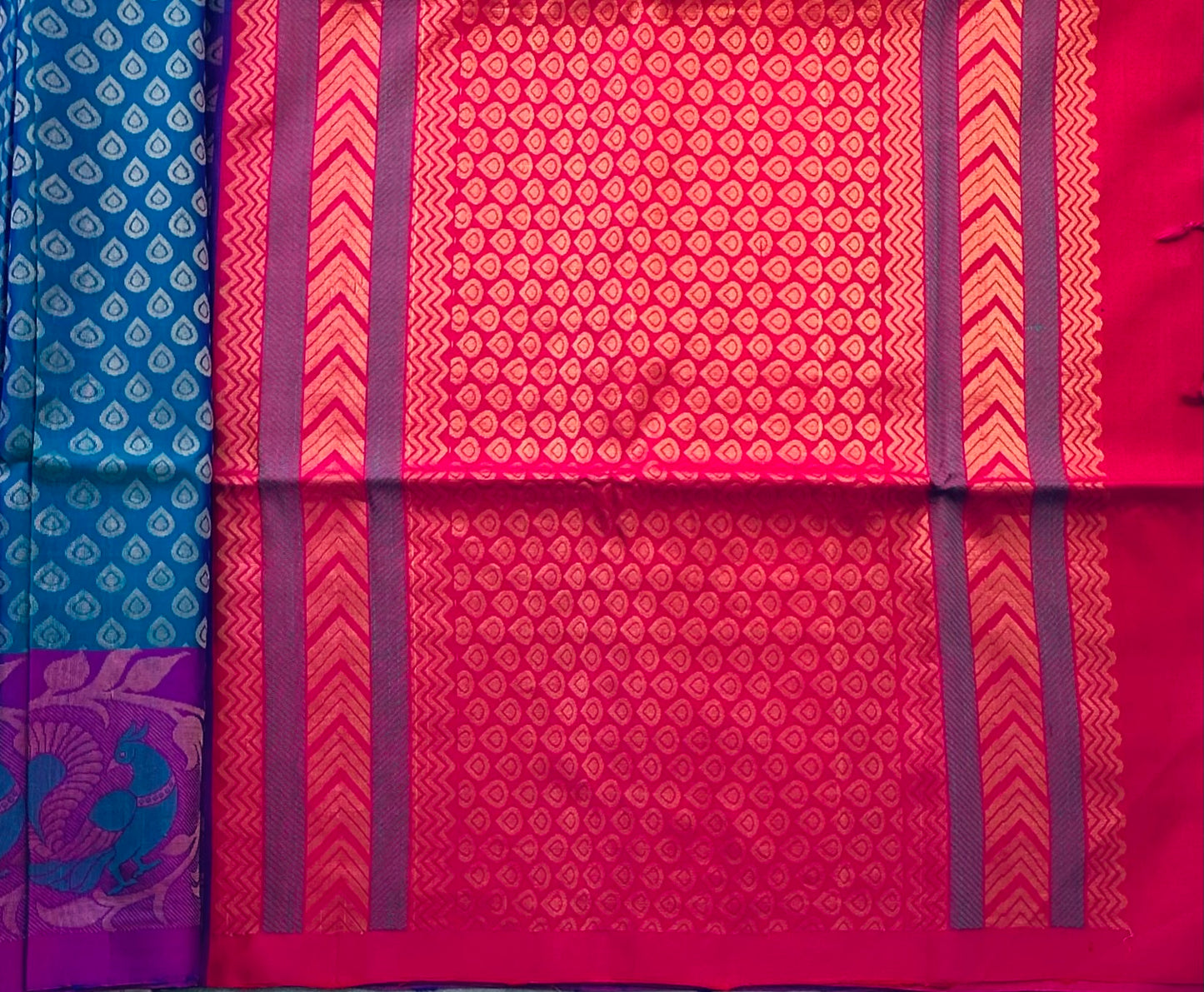 PEACOCK BLUE KANJIVARAM SOFT SILKS
