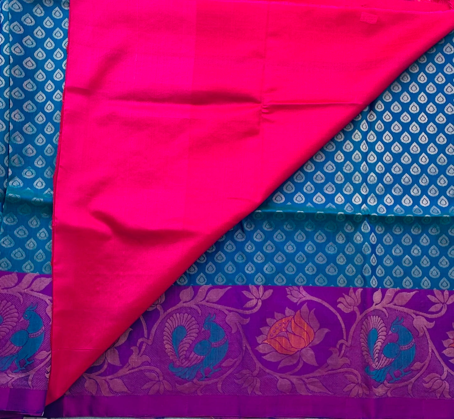 PEACOCK BLUE KANJIVARAM SOFT SILKS