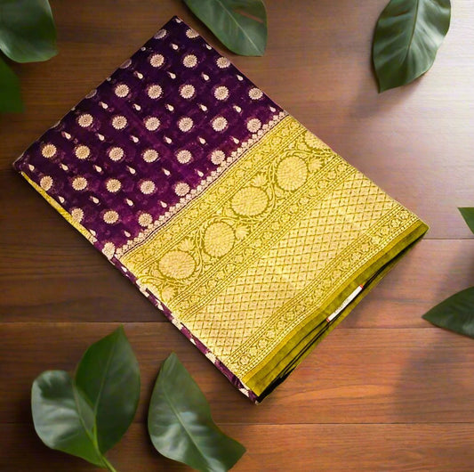 PURPLE ND MEHENDI BANARAS RAW MANGO SAREE