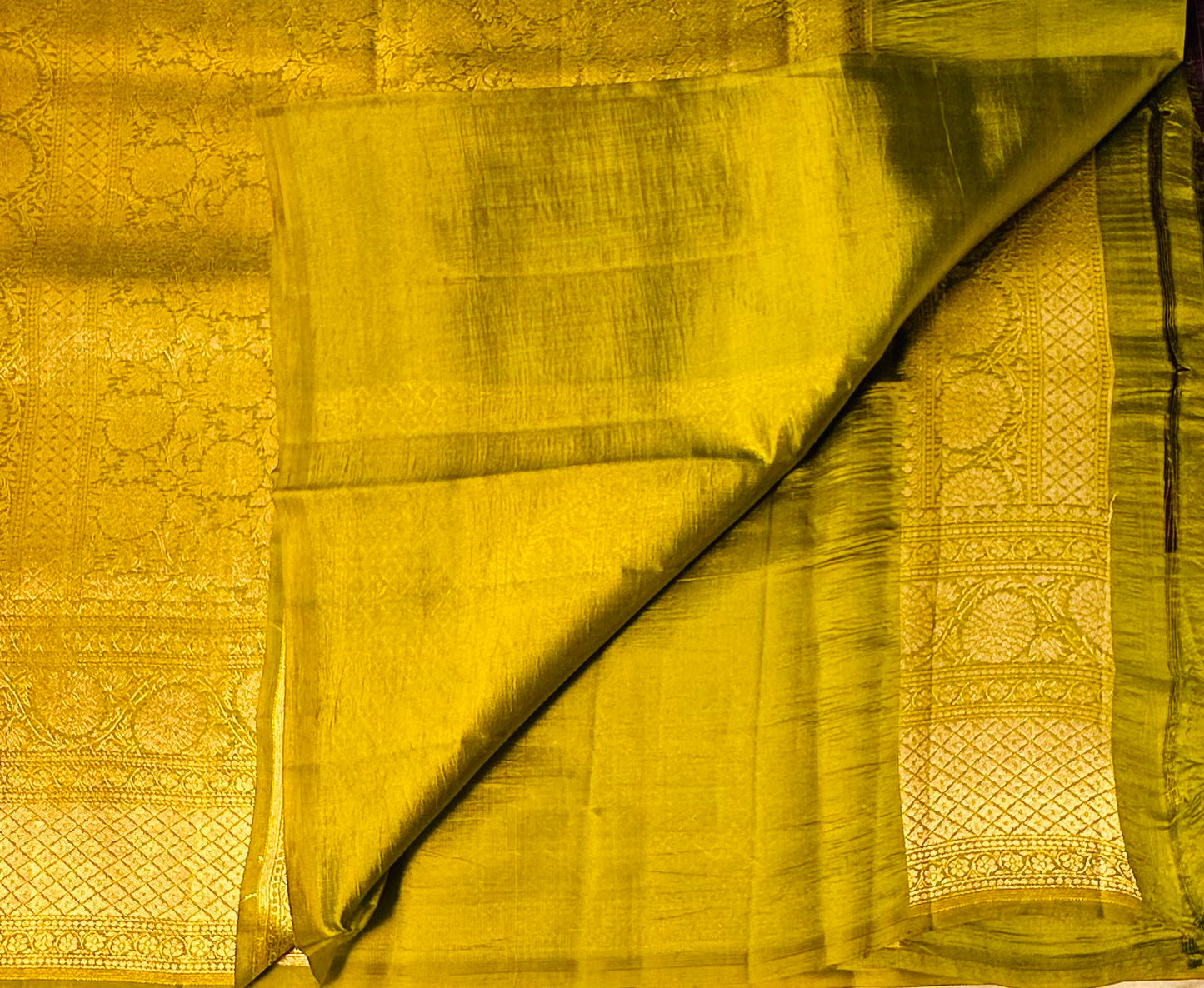 PURPLE ND MEHENDI BANARAS RAW MANGO SAREE
