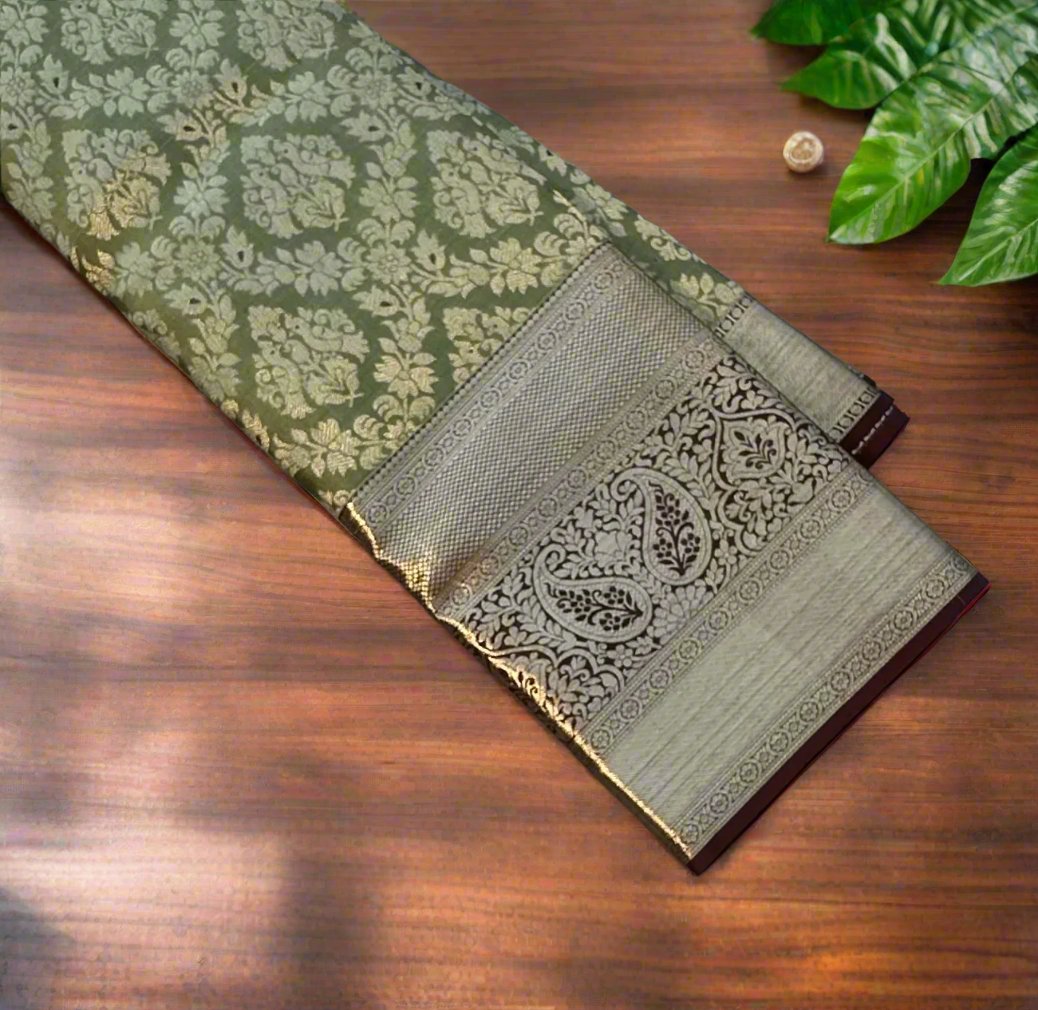 OLIVE GREEN  PURE KANJIVARAM SILK SAREE PREMIUM