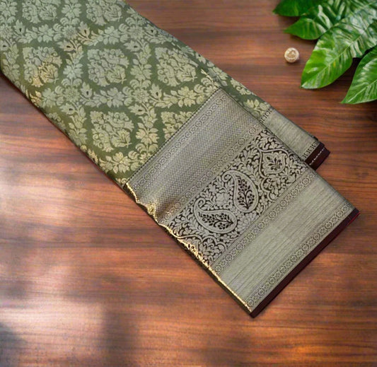 OLIVE GREEN  PURE KANJIVARAM SILK SAREE PREMIUM
