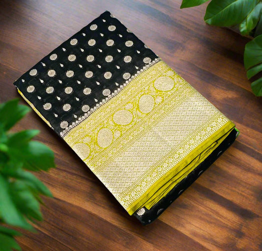 BLACK BANARAS RAW MANGO SAREE