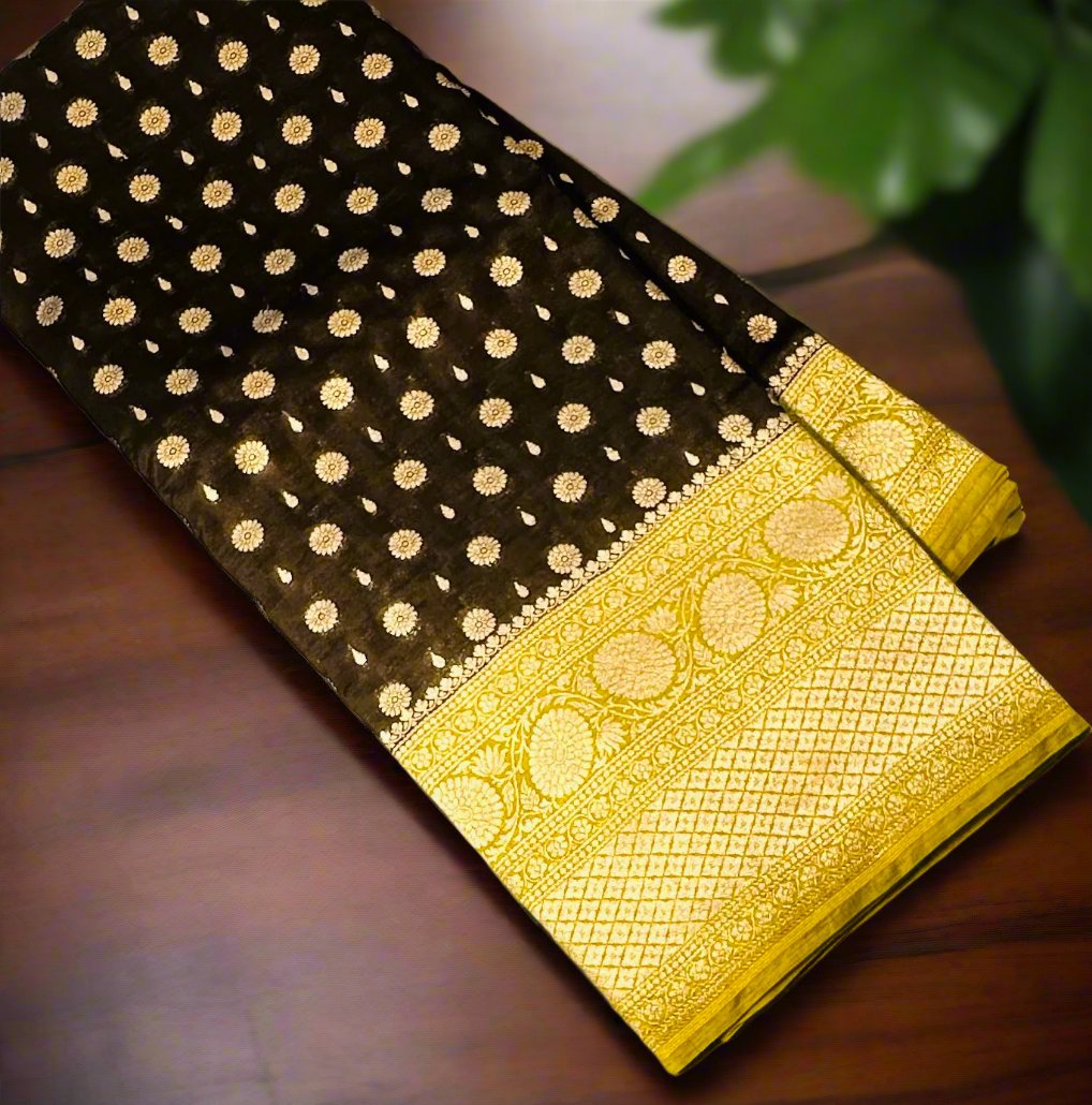 BLACK BANARAS RAW MANGO SAREE