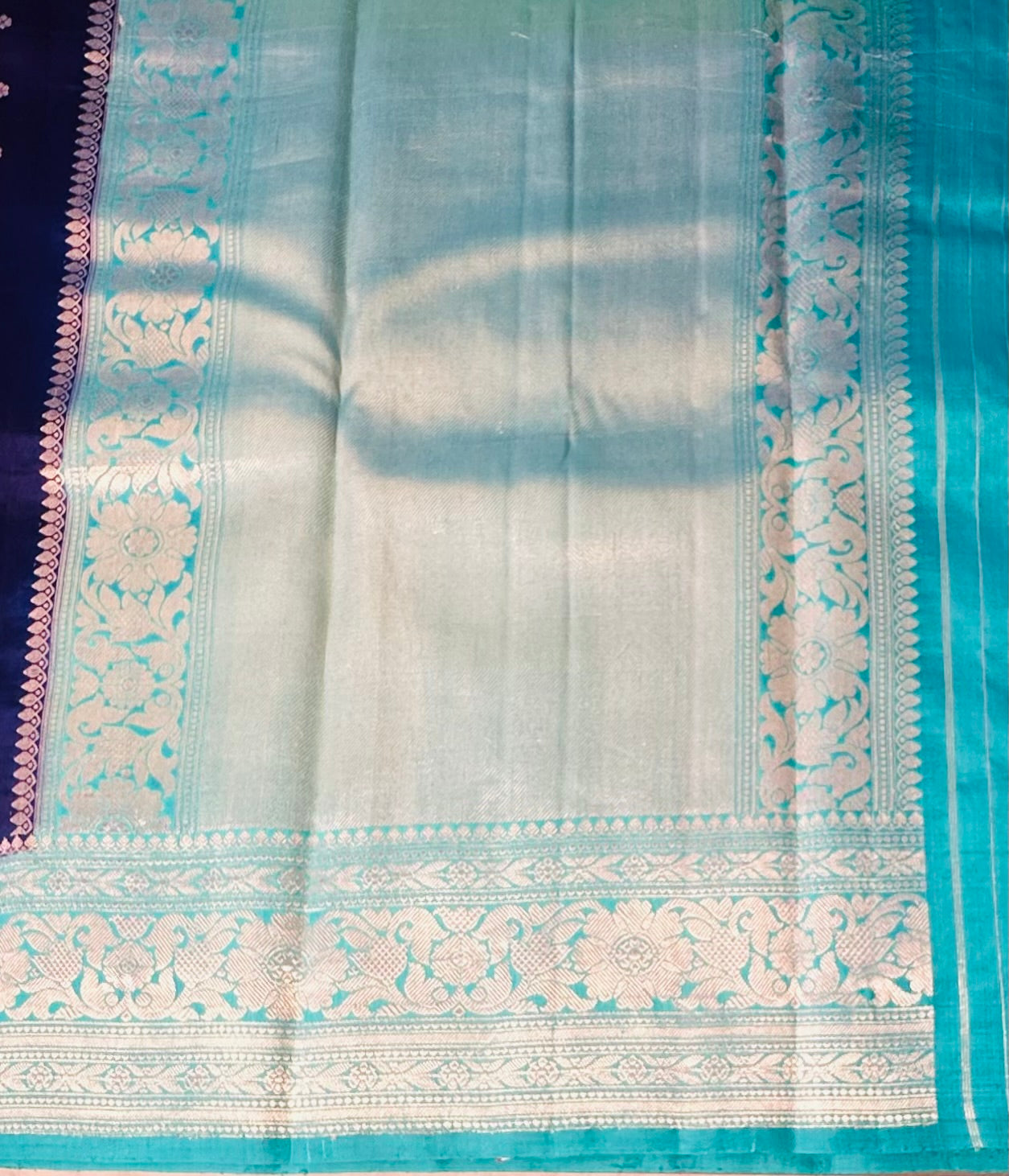 NAVY BLUE ND SEA BLUE BANARAS RAW MANGO SAREE