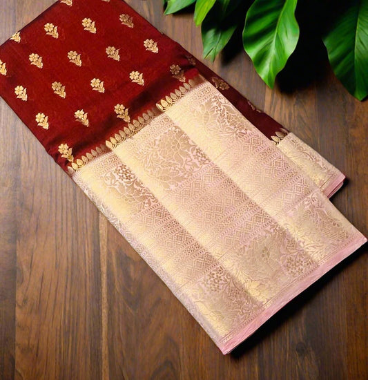 MAROON RED ND PEACH BANARAS RAW MANGO