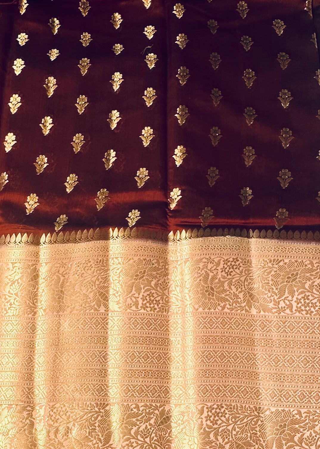 MAROON RED ND PEACH BANARAS RAW MANGO