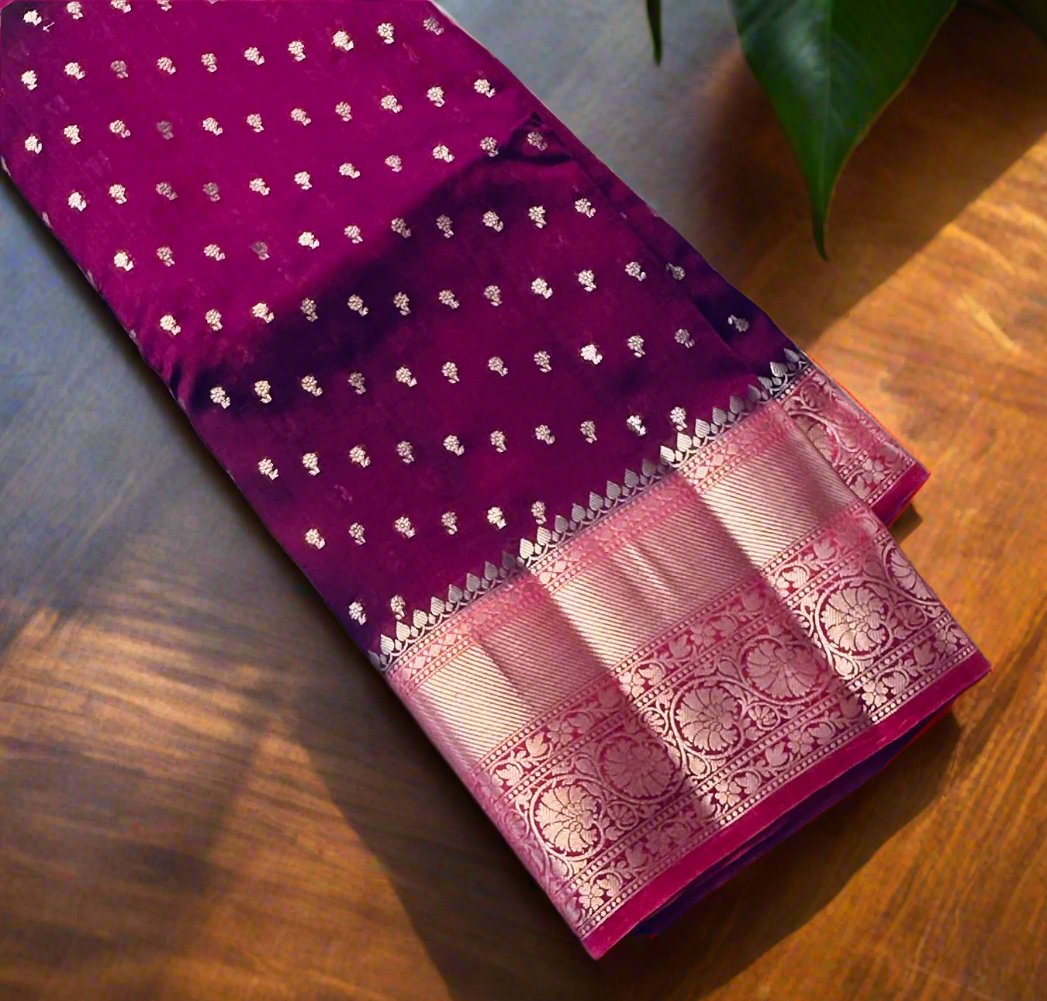 PURPLE ND ONION PINK  BANARAS  FANCY SAREE