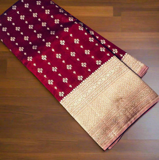 MAROON RED ND PEACH BANARAS RAW MANGO SAREE