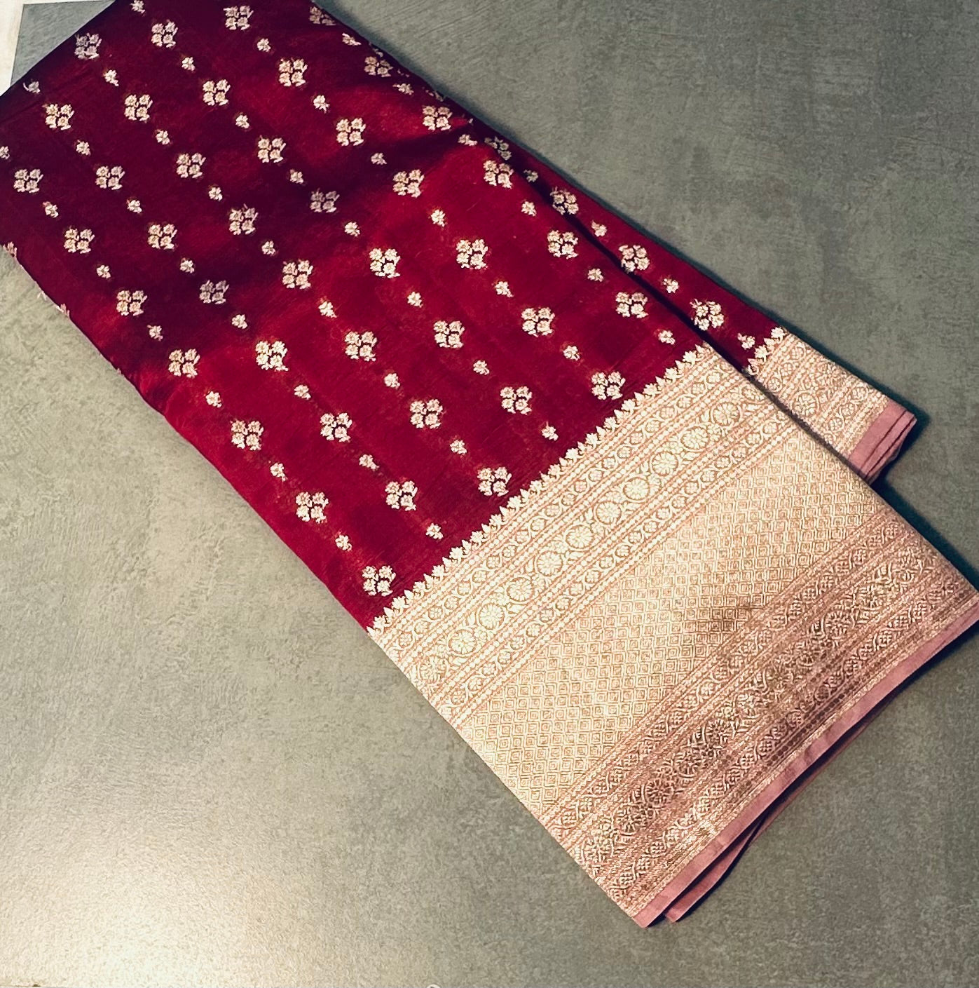 MAROON RED ND PEACH BANARAS RAW MANGO SAREE
