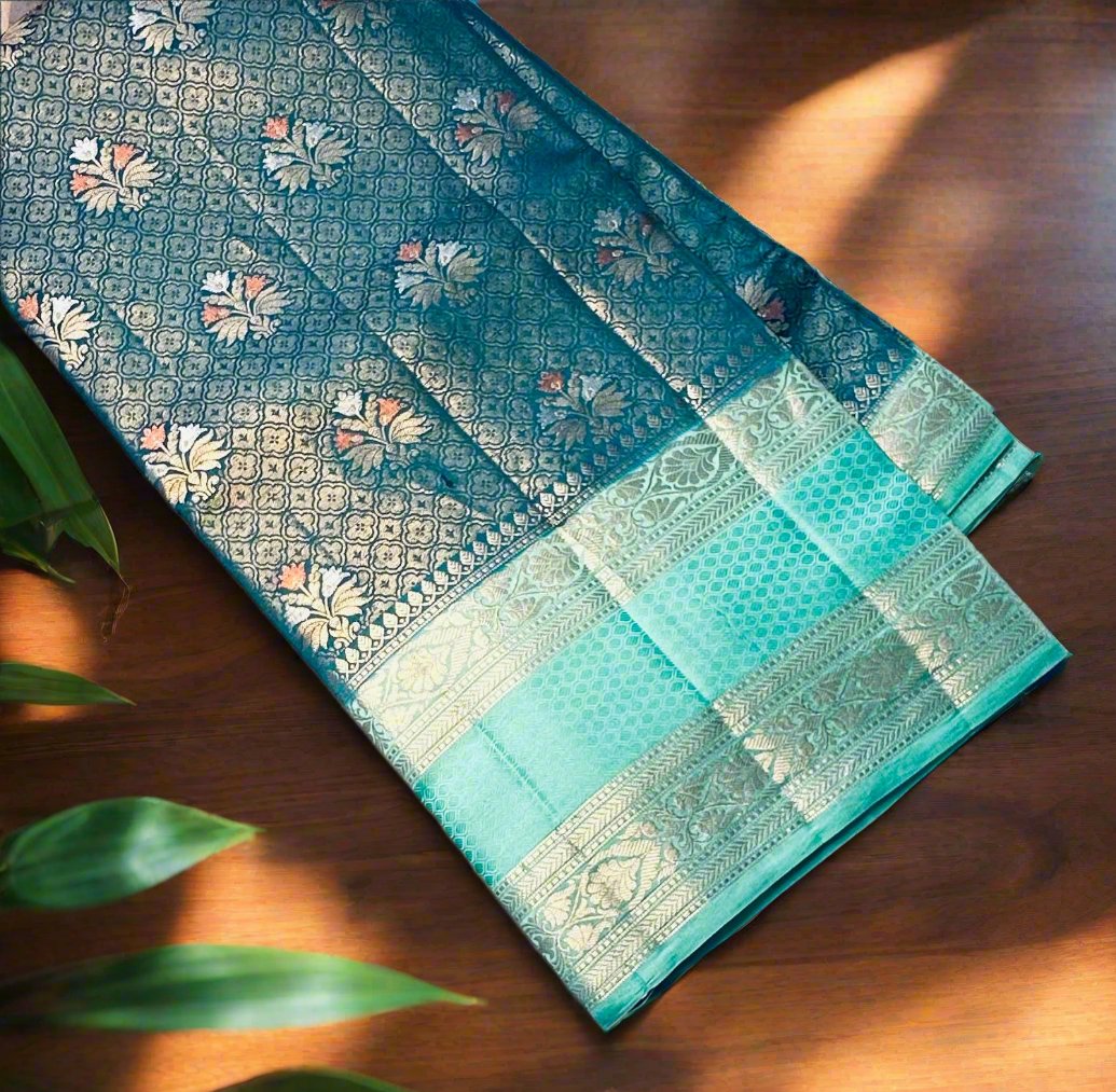BOTTLE GREEN BANARAS PURE DESIGNER SAREE