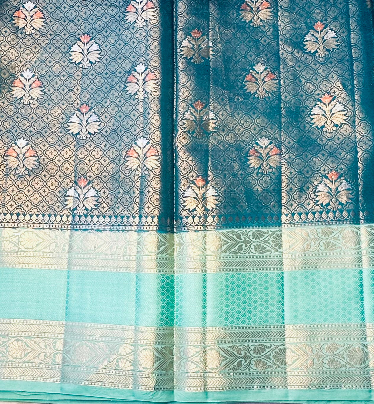 BOTTLE GREEN BANARAS PURE DESIGNER SAREE
