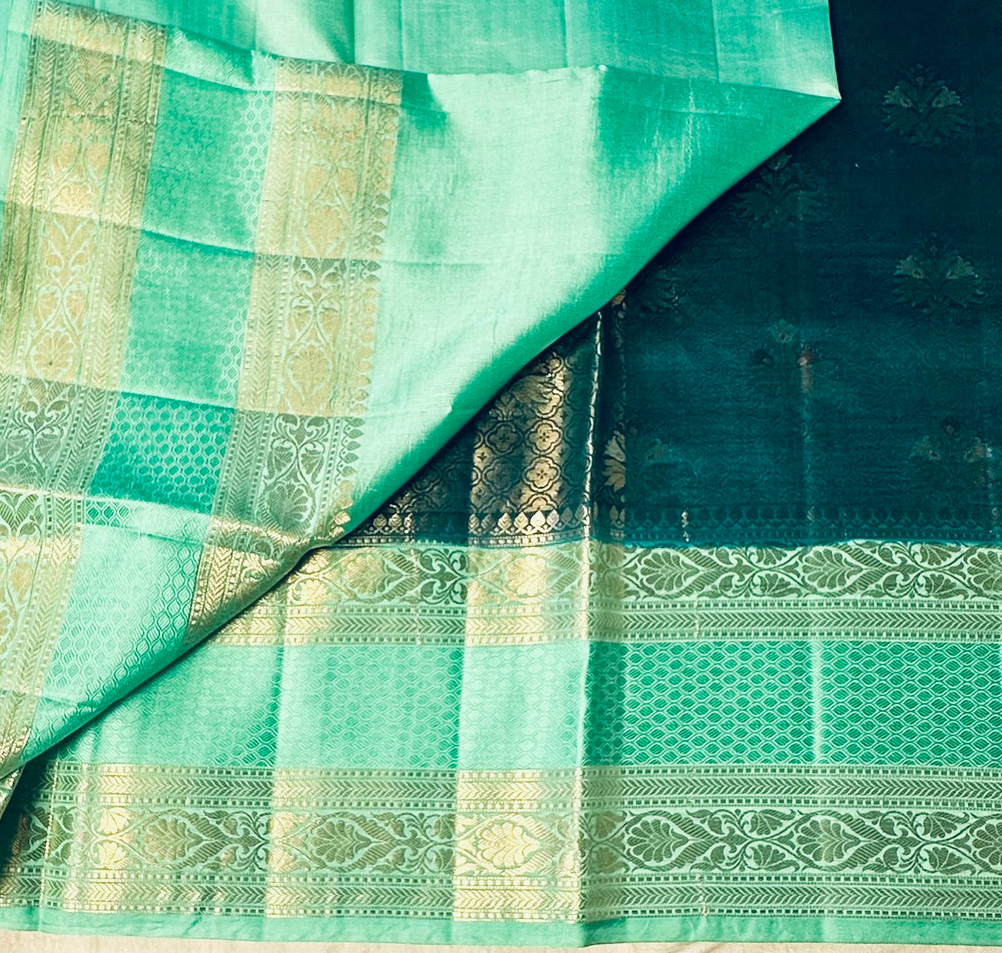 BOTTLE GREEN BANARAS PURE DESIGNER SAREE