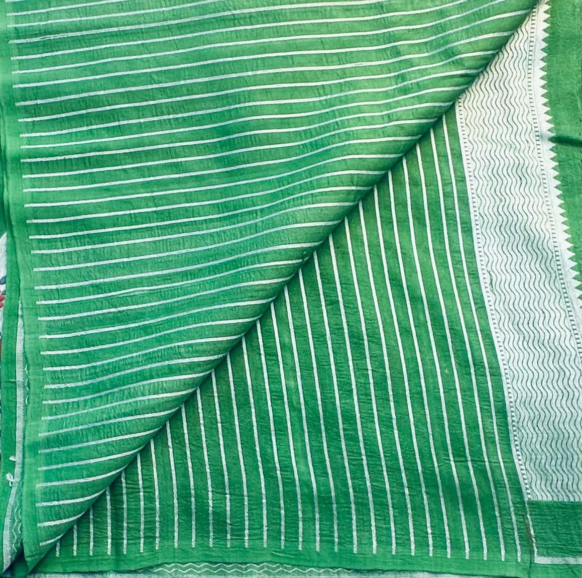 GREEN PURE TUSSER GORGETTE SAREE