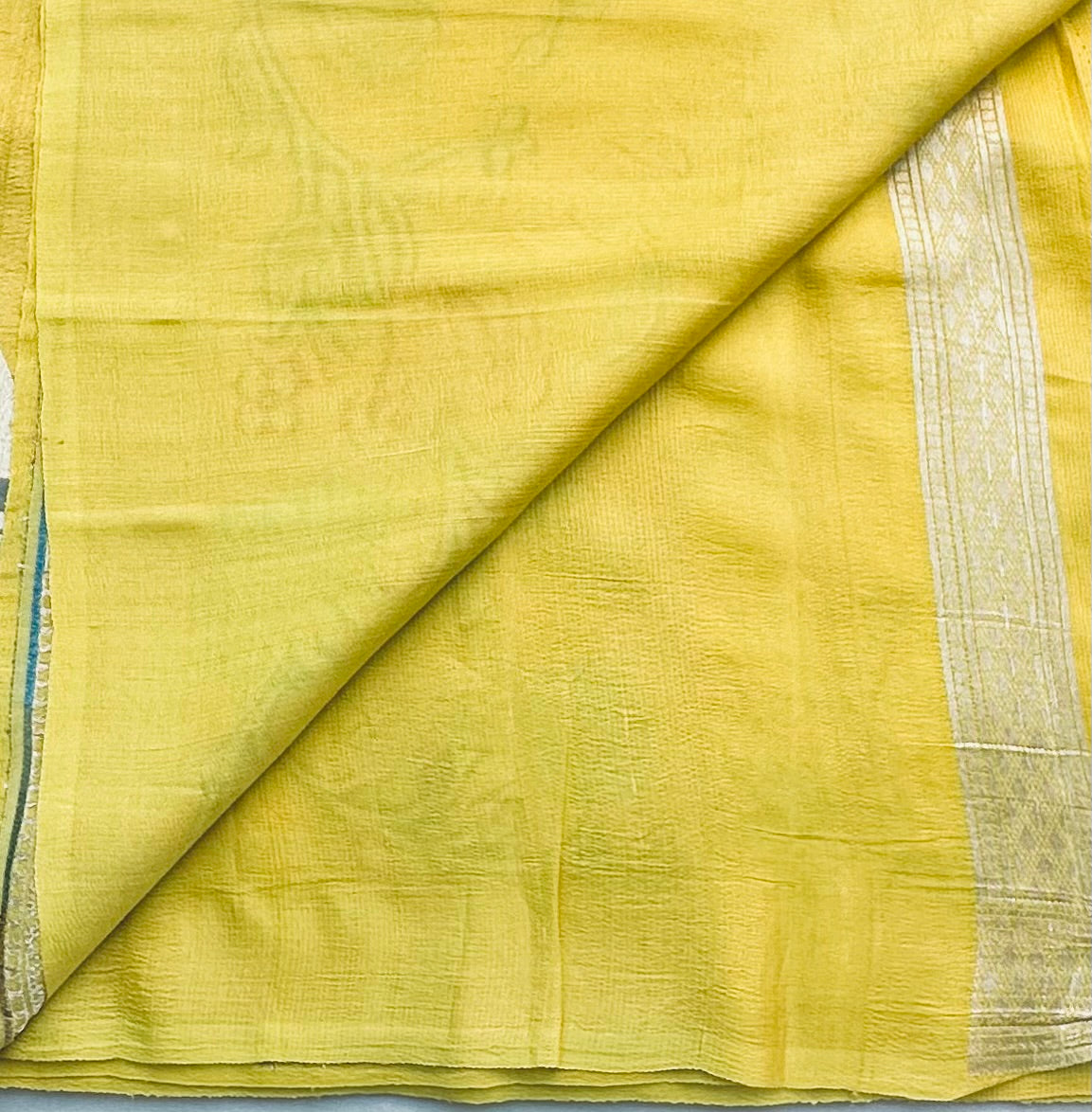 YELLOW PURE TUSSER GORGETTE SAREE