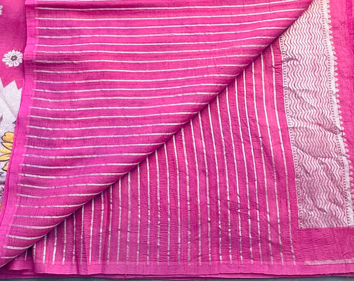 BABY PINK PURE TUSSER GORGETTE SAREES