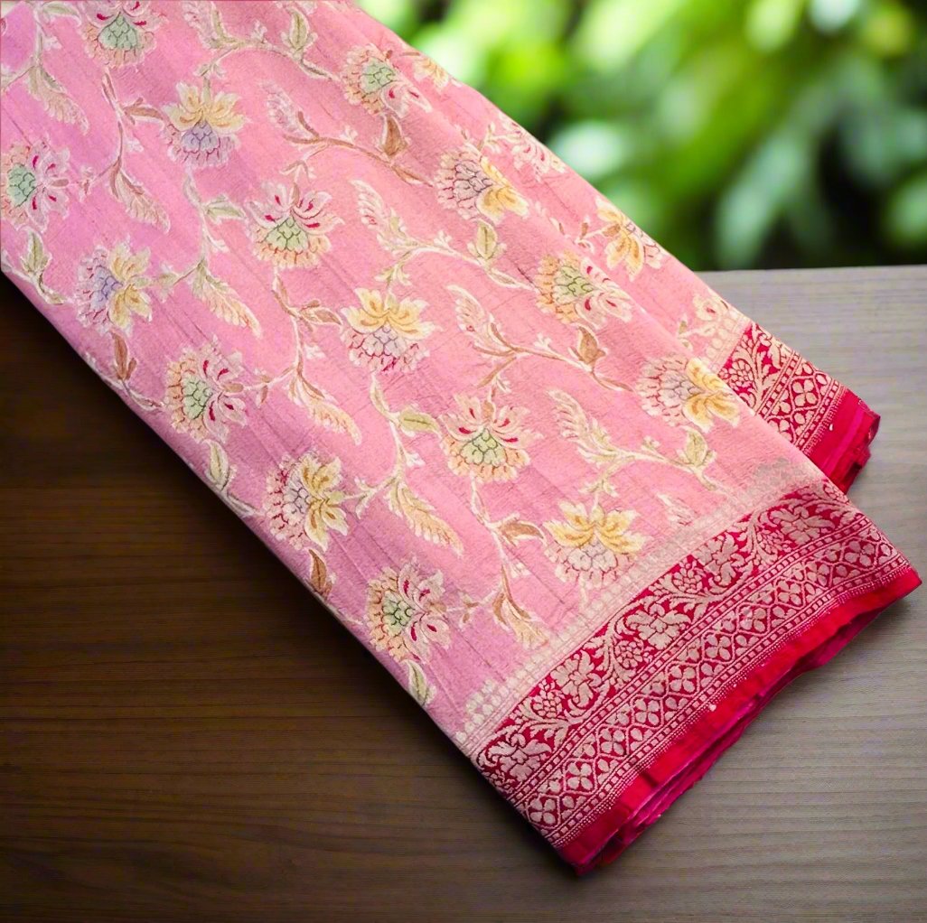 BABYPINK PURE TUSSER GORGETTE SAREE