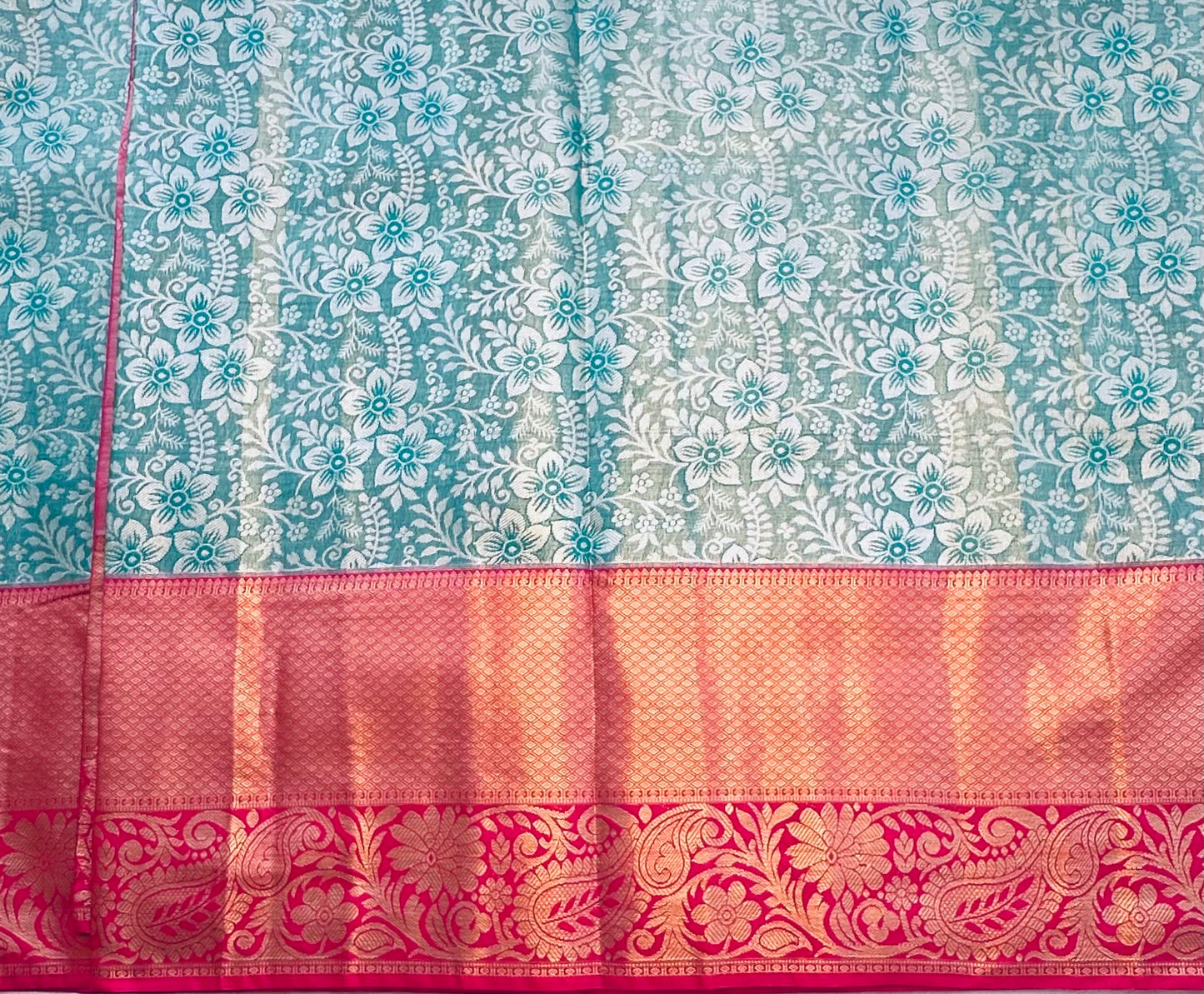 RAMA GREEN  PINK TISSUE KANJIVARAM SILK SAREE