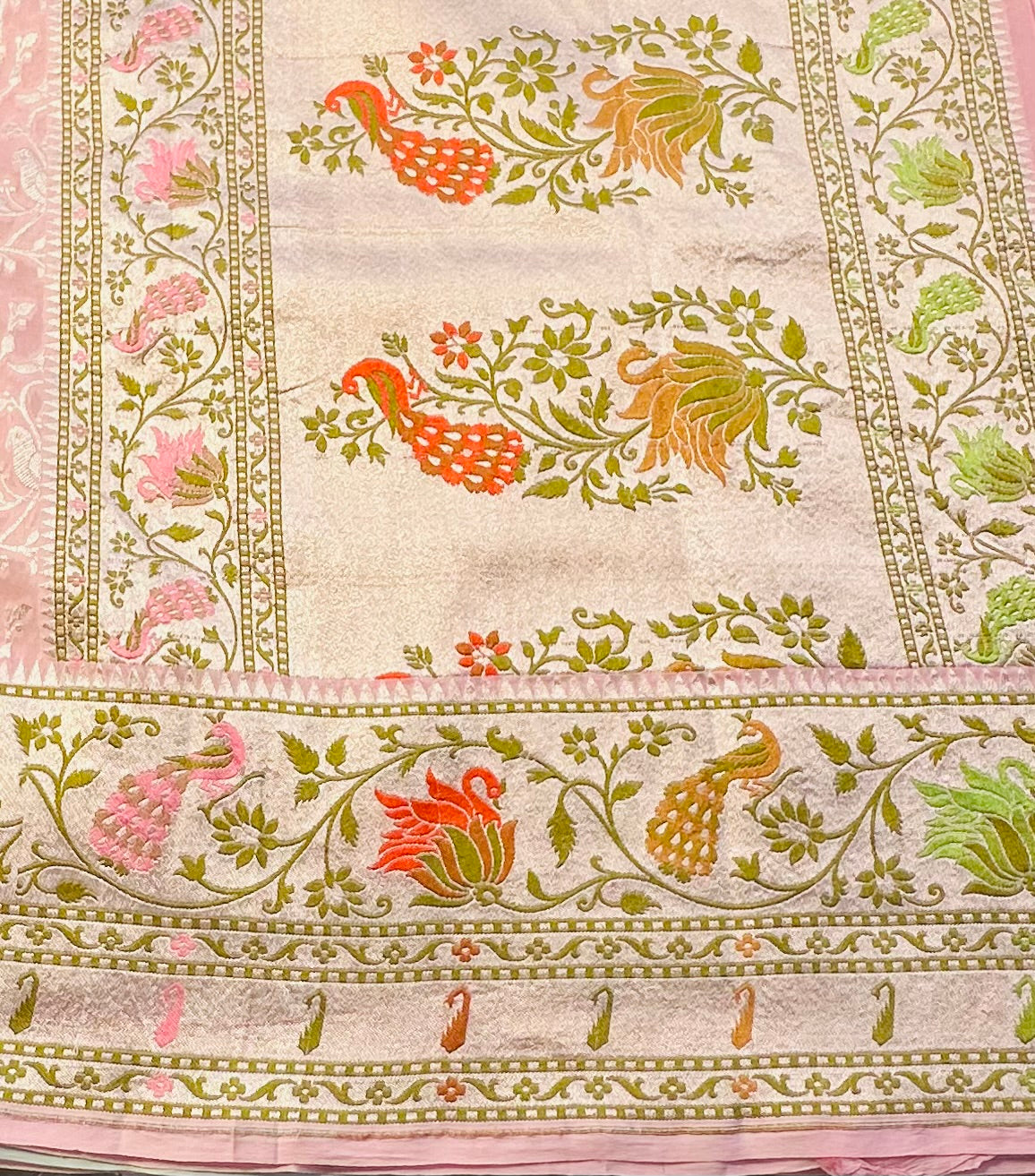 BABY PINK  BANARAS  PURE GORGETTE SAREE
