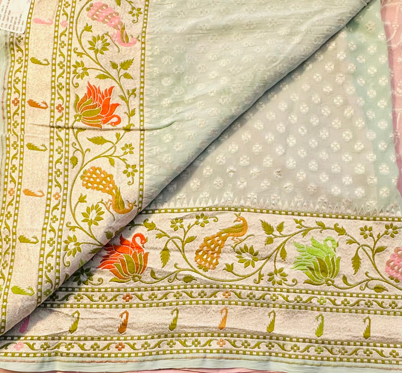 BABY PINK  BANARAS  PURE GORGETTE SAREE