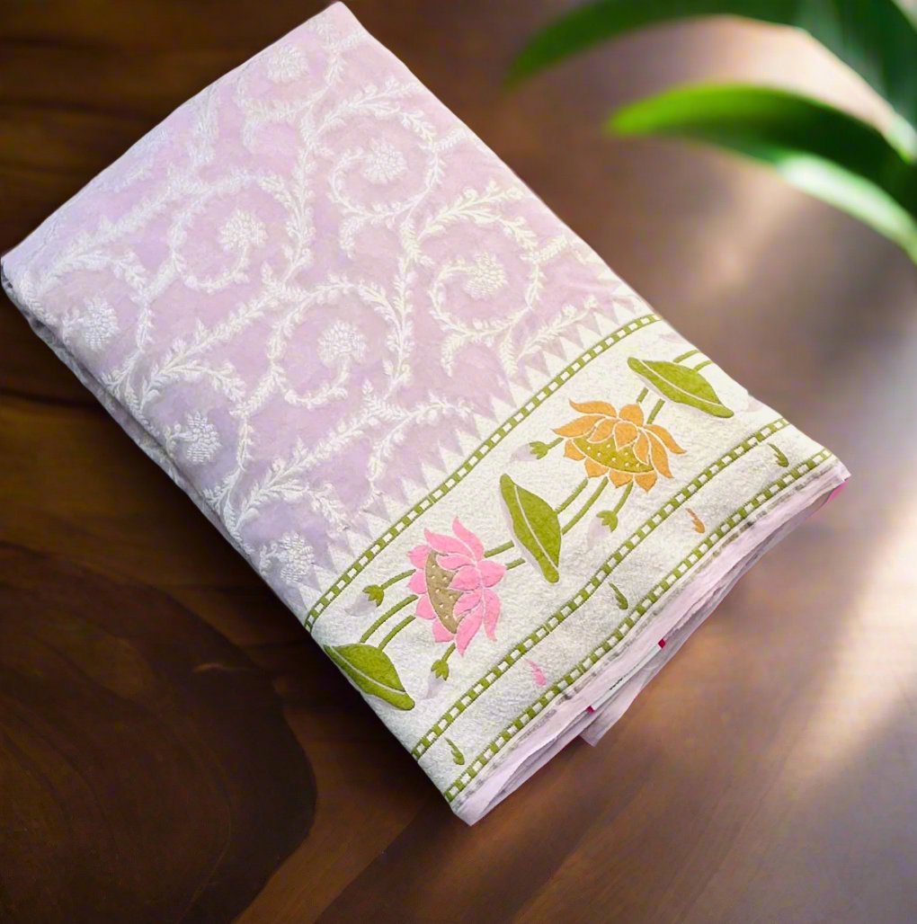 LAVENDER BANARAS PURE GORGETTE SAREE