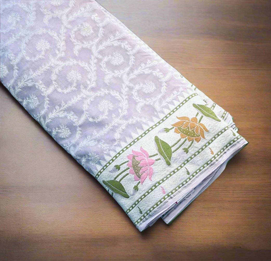 LAVENDER BANARAS PURE GORGETTE SAREE